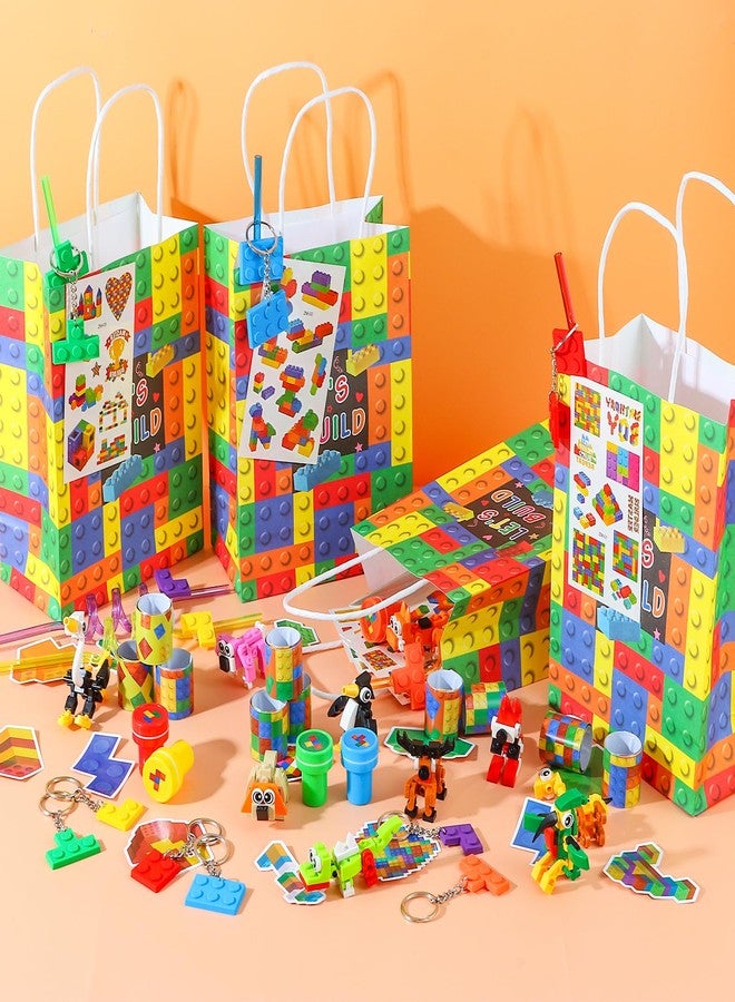 LiYiQ 134 Pcs Building Blocks Party Favors with Reusable Drinking Straws Animal Building Blocks Slap Bracelets Keychains Stamps Stickers and Gift Bags Gamer Birthday Party Supplies (Building) - Image 5